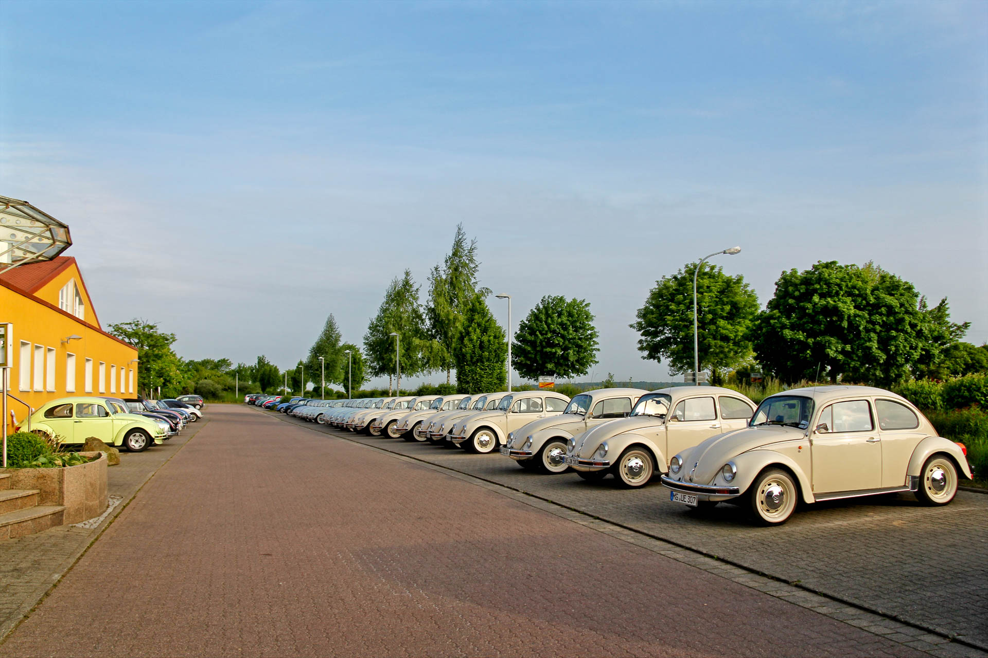 View of the hotel car park at sunrise